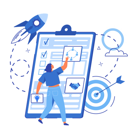Woman working on startup task list  Illustration
