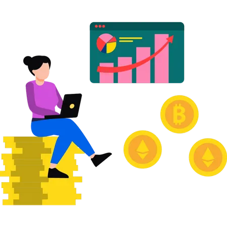 Woman working on stock market  Illustration