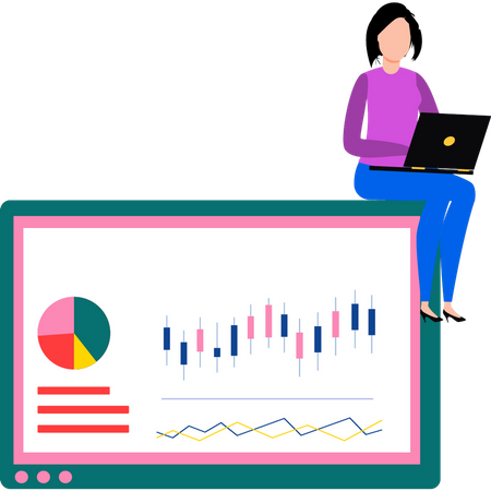 Woman working on stock market  Illustration