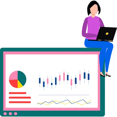 Woman working on stock market  Illustration