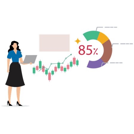 Woman working on Stock Market Trading Dashboard  Illustration