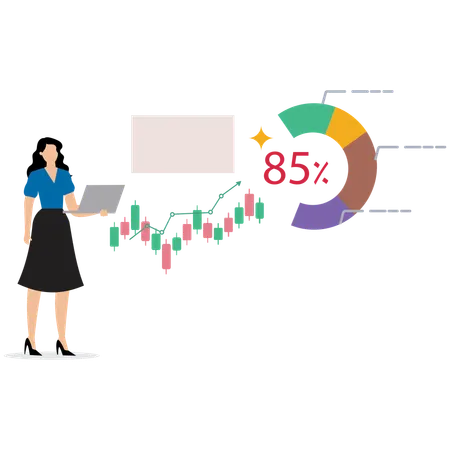Woman working on Stock Market Trading Dashboard  Illustration
