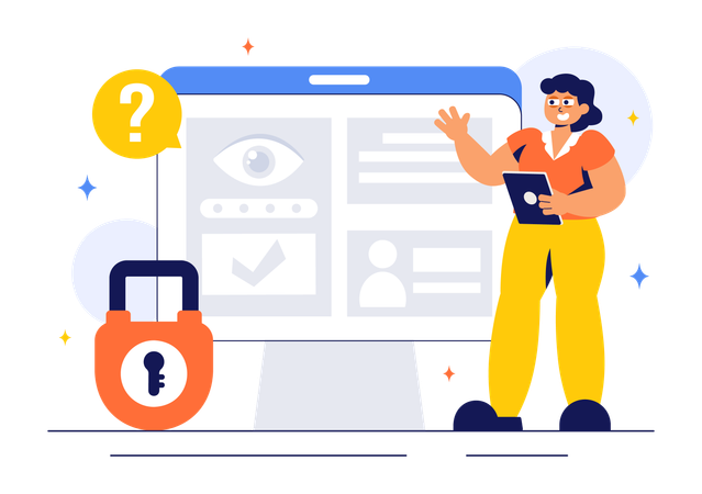 Woman working on survelliance lock  Illustration