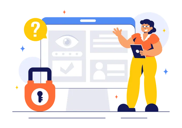 Woman working on survelliance lock  Illustration