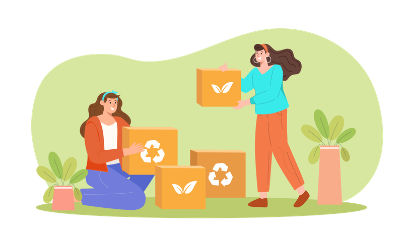 Woman working on sustainable packaging  Illustration