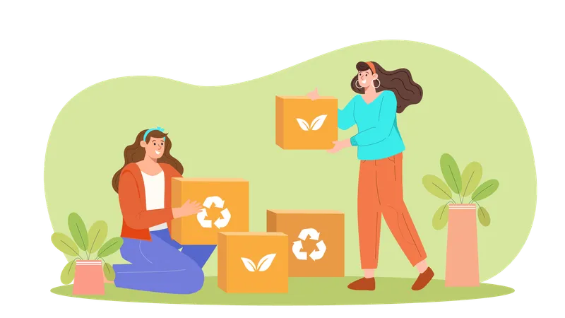 Woman working on sustainable packaging  Illustration