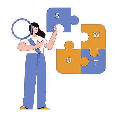 Woman working on SWOT Analysis  Illustration
