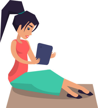 Woman Working on Tablet Illustration