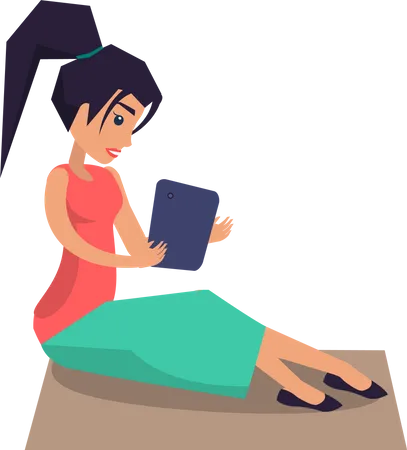 Woman Working on Tablet Illustration
