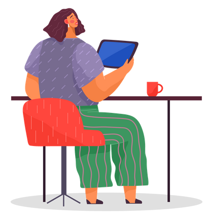 Woman working on tablet  Illustration