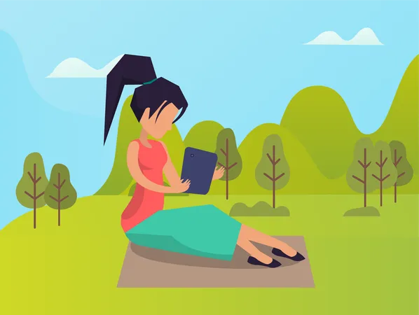 Woman working on tablet  Illustration