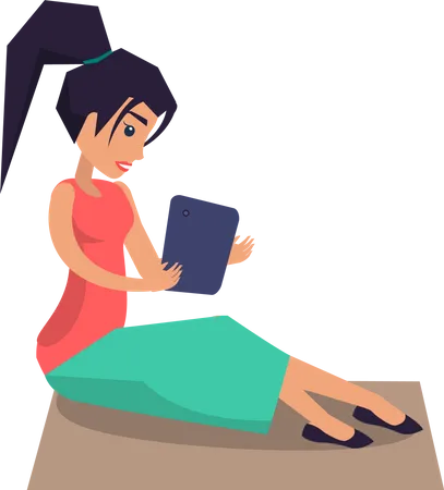 Woman Working on Tablet  Illustration