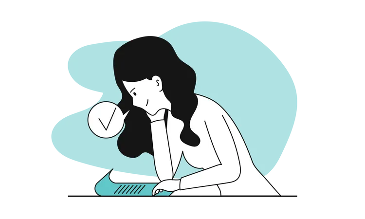 Woman Working On A Task Vector Illustration Concept Business Cartoon Character Busy And Multitasking Success Young Businesswoman With Document Student Studying And Check Education List Illustration