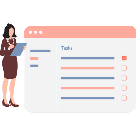 Woman working on task list  Illustration