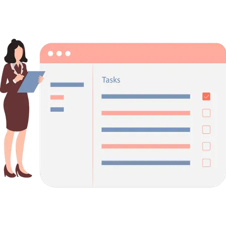 Woman working on task list  Illustration