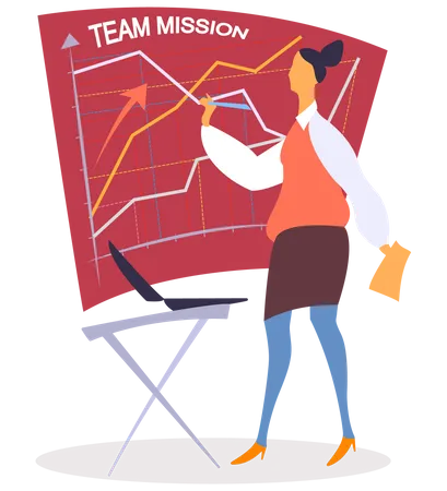 Team Mission Businesswoman Drawing Chart On Presentation Board Graphic With Multiple Colorful Arrows Time Management Successful Organization Of Tasks And Appointments Concept Vector Illustration Illustration