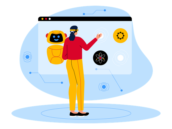 Woman working on tech using metaverse tech  Illustration