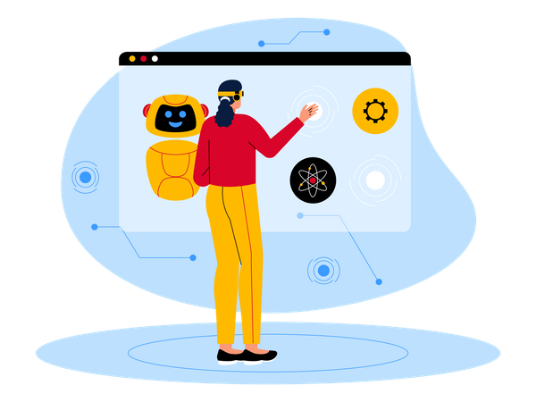 Woman working on tech using metaverse tech  Illustration