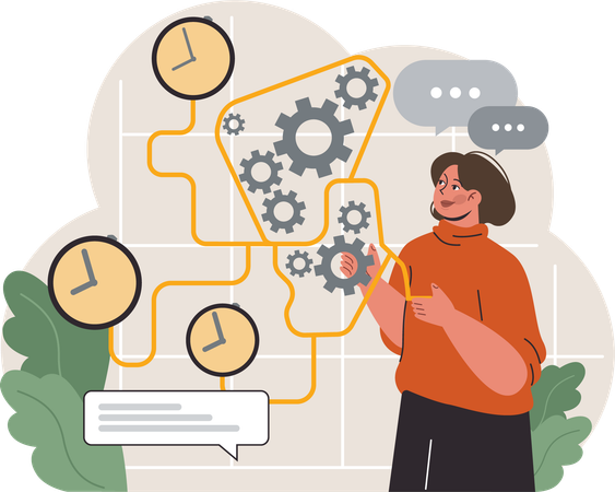 Woman working on time management  Illustration
