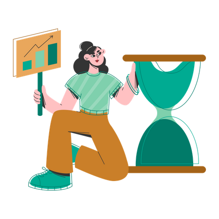 Woman Working On Time Management  Illustration