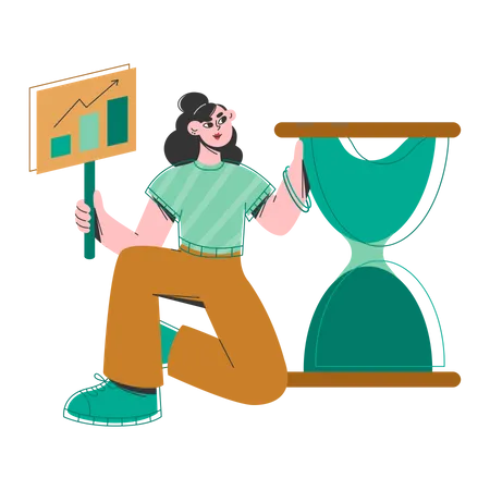 Woman Working On Time Management  Illustration