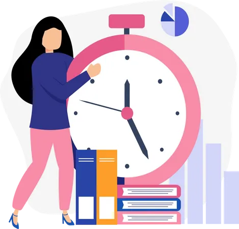 Woman working on time management Illustration
