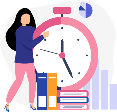 Woman working on time management  Illustration