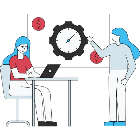 Woman working on time management  Illustration