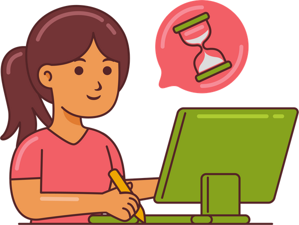 Woman Working on time management  イラスト