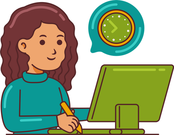 Woman Working on time planning  イラスト