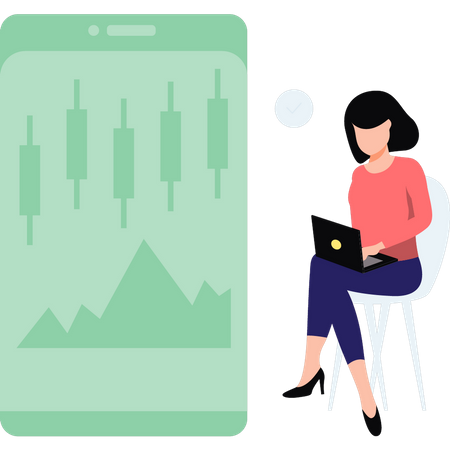 Woman working on trading graph Illustration