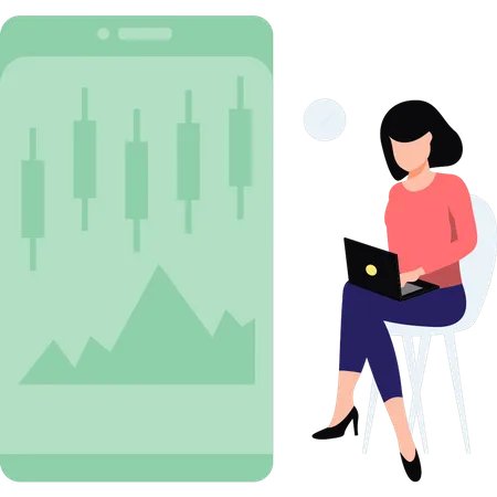 Woman working on trading graph Illustration