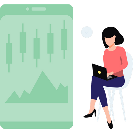 Woman working on trading graph  Illustration