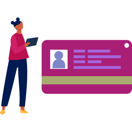 Woman working on user card protection  Illustration