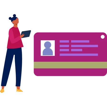 Woman working on user card protection  Illustration