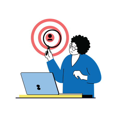 Woman working on user target  イラスト