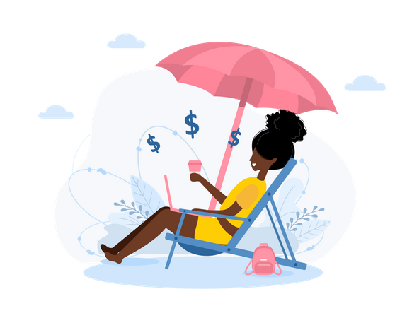 Woman working on vacation Illustration