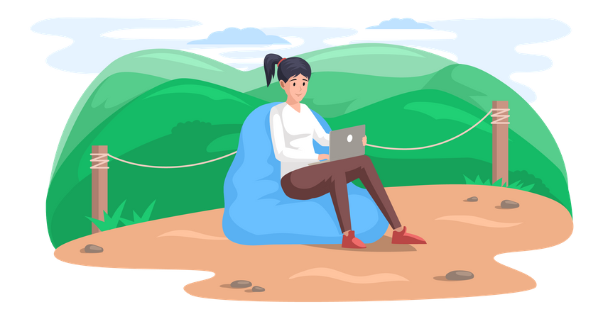 Woman working on vacation  Illustration
