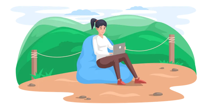 Woman working on vacation  Illustration