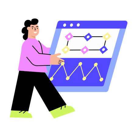 Woman working on virtual data  Illustration