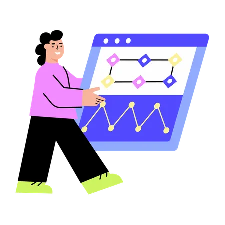 Woman working on virtual data  Illustration