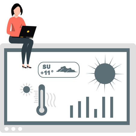 Woman working on weather project  Illustration