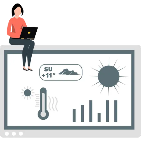 Woman working on weather project  Illustration