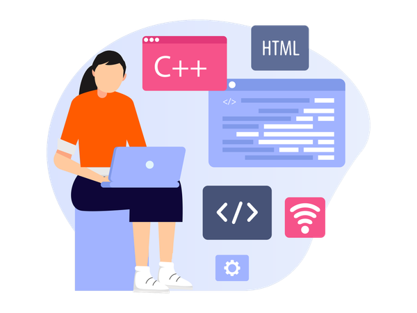Woman working on Web Coding  Illustration