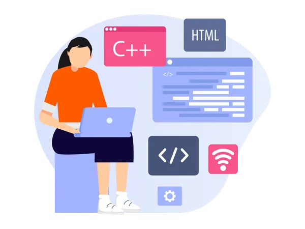 Woman working on Web Coding  Illustration