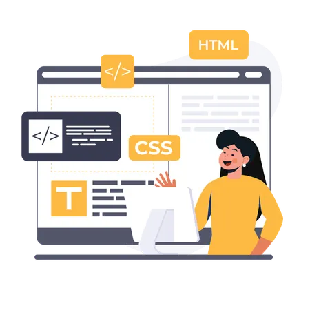Woman working on web design  Illustration