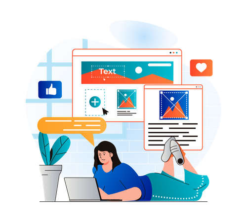 Woman working on web design Illustration