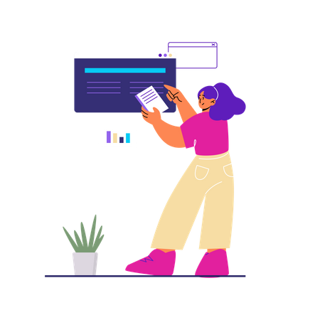 Woman working on web development  Illustration