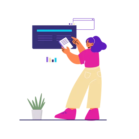 Woman working on web development  Illustration