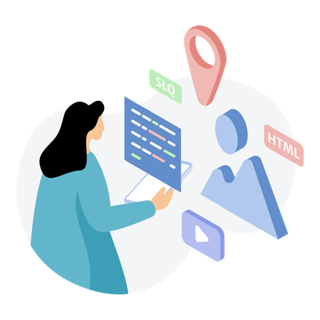Woman working on web development  Illustration